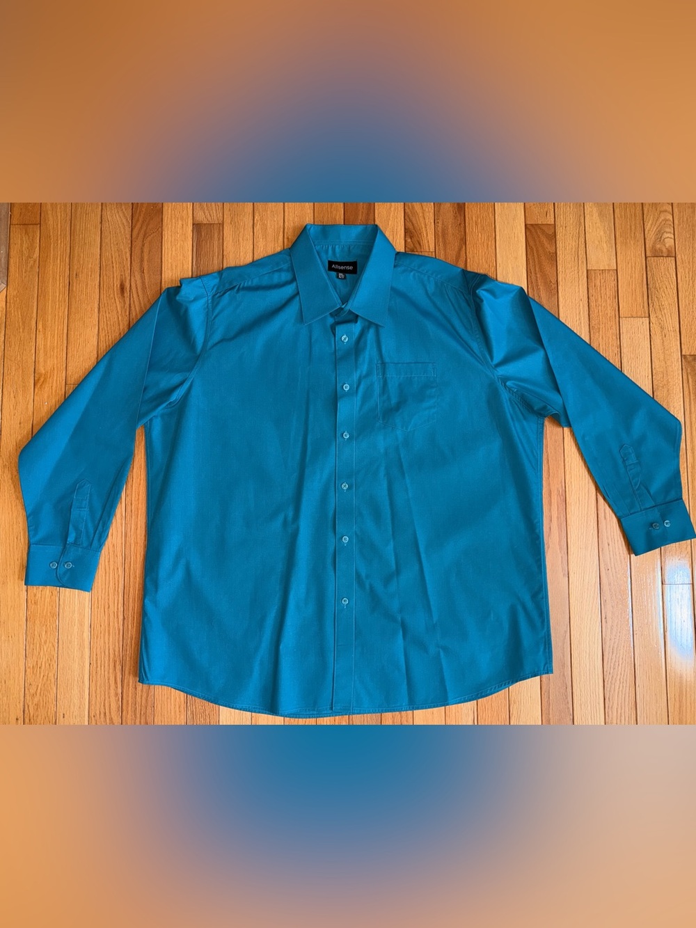 NWOT men’s Allsense Dress Shirt teal 2XL 18 18.5 neck cotton polyester 36 37